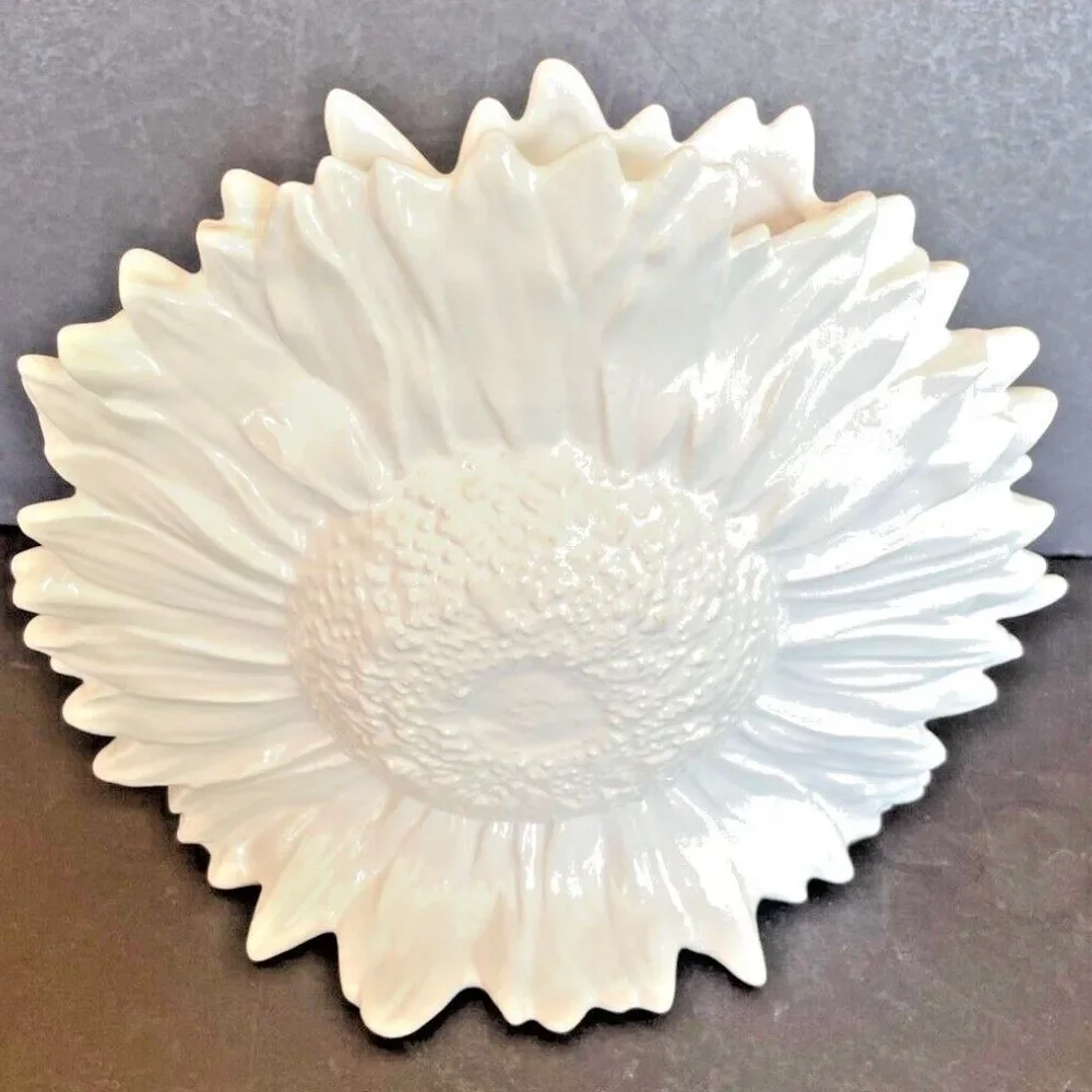 Large White Sunflower Stoneware Vase 9” Designed by Harry Allen Areaware